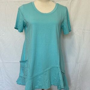 LOGO by Lori Goldstein Cotton Short Sleeve Top with Asymmetrical ruffle